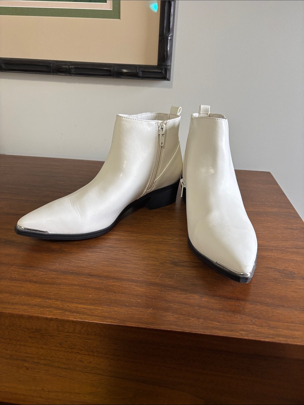 Women’s White Pointed Toe Ankle Boots